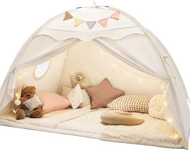 Tiny Land Twin Bed Tent for Kids, 77" x 40" x 46" Neutral Cream Play Tent