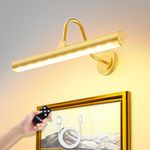 JOFIOS Battery Operated Wireless Picture Light, Gold Picture Light for Wall with Remote Control and Timer, Adjustable Brightness and Color Art Painting Light for Wall Painting, Gallery, Portrait.