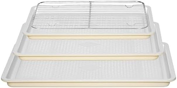 Ymiton Nonstick Ceramic Baking Sheet With Rack, 3-Pack Half/Jelly Roll/Quarter Sheet Pan, Non-Toxic, PTFE & PFOA Free, Warp-Free, Oven Safe 550°F, Dishwasher Safe, Aluminized Steel, Gray Yellow