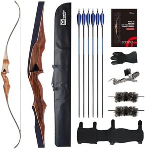 Sanlida Archery 60" Royal X8 One-Piece Bow Traditional Wooden Hunting Bow Handmade Hunting Bow and Arrows Kit for Adults & Traditional Archers, RH Only (45lbs, Right Hand)