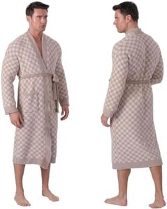 bearberry Men's Soft Plush Chenille Robe Hoodless with Pockets Beige/Khaki