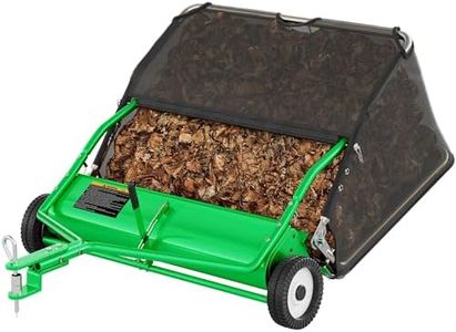 ouluu 48" Green Lawn Sweeper Tow Behind, Large Capacity Grass Sweeper Tow Behind with 25.16 cu. ft Hopper, Heavy Duty Leaf & Grass Sweeper, Adjustable Height, Easy Dump Rope, Universal Hitch