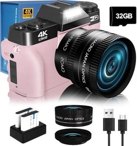 2024 Upgrade VJIANGER Digital Camera for Photography 4K 56MP Vlogging Camera for YouTube with WiFi, 180° Flip Screen, 16X Digital Zoom, 52mm Lens, 2 Batteries, 32GB Micro SD Card(Pink)