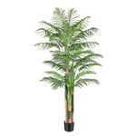 7ft Tall Triple Golden Cane Palm Artificial Tree Large Tropical Palm Tree UV Resistant Fake Plant in Pot for Indoor Outdoor Big House Living Room Outside Patio Office Home Decor 1Pack