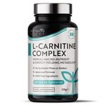 L-Carnitine Complex - High Strength Capsules with Added Riboflavin, Biotin, Chromium, Vitamin D, B3 & B6 - Macronutrient & Energy Yielding Metabolism - 150 Vegan Capsules - Made in the UK by Nutravita