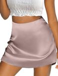 Zeagoo Women Mini Skirt Stain Silk High Waisted Zipper Summer Short Skirts A-Line Party Skirt Khaki,XL