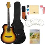Vault EA20 Basswood Guitar Kit With Learn To Play E-Book, Bag, Strings, Straps, Picks, String Winder & Polishing Cloth - 40 Inch Cutaway Acoustic Guitar - Sunburst