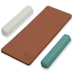 BeaverCraft Leather Strop Kit for Knife Sharpening Carving Knife Strop with Green-Gray & White Polishing Compound - Leather Sharpening Strop 2-Sided 3 x 8 in, Leather Honing Strop Block LS2P11