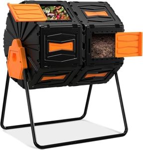 Compost Tumbler, Easy Assemble & Efficient Outdoor Compost Bin, 45 Gallon/170 Liter Large Dual Chamber Rotating Composter for Garden, Kitchen, and Yard Waste, Orange Door