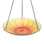 MUMTOP Hanging Bird Bath Glass Bird Baths Sunflowers Print with Water Ripple Rim 11 Inch