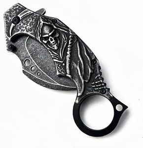 MADSABRE Pocket Knife Karambit Style Folding Knife Stonewashed Skeleton Handle with Back Clip,Liner Lock - Very Sturdy Outdoor Tactical Claw Knives One Hand Opening for Camping Hunting Hiking