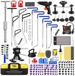 Super PDR 198PCS Paintless Dent Removal Kit, High Strength Steel Dent Removal Rods, Whale Tail Dent Repair Rods with Best Dent Repair Kit & LED Professional Inspection Light Board for car Dent Removal