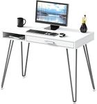 SHW 100cm Computer Desk with Drawer and Hairpin Leg, White