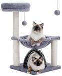 PEQULTI Small Cat Tree 28" Cat Tower for Kitten with Super Large Plush Hammock, Cat Scratching Post for Indoor Cats with Top Perch, Cat Brush & Dangling Ball, Grey