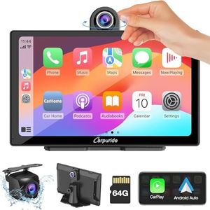 2024 CARPURIDE W905 Portable Carplay & Android Auto, Portable 9'' Touch Car Screen, 4K Dash Cam,1080p Backup Camera, Car Play Navigation with Mirror Link/Siri/FM/Bluetooth/Light Sensor