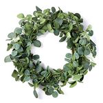 Eucalyptus Wreath - 19 Inches Artificial Green Leaf Wreaths for Front Door/Front Door Wreath for All Seasons/Spring Summer Eucalyptus Mixed Green Wreath for Wall Window Farmhouse Decor