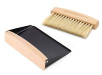 OAKART Mini Metal Dustpan and Brush Set for Sweeping Crumbs Fireplace, Natural Table Sweeper Combo (Black)