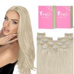 YoungSee Clip in Hair Extensions Real Human Hair Blonde Hair Extensions Clip ins Platinum Blonde Thick End Full Head Blond Real Human Hair Extensions Clip ins 7Pcs 120G 16Inch