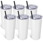 VEGOND 20oz Tumbler Bulk with Lid and Straw 6 Pack, Stainless Steel Vacuum Insulated Tumbler, Double Wall Coffee Cup Travel Mug, White