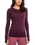 CRZ YOGA Women's Seamless Long Sleeve Running Top Gym Sports Workout Casual T-Shirts with Thumb Holes Dark red-Slim Fit S (UK 10)