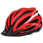 VICTGOAL Adult Bicycle Helmet with Detachable Visor Back Light Adjustable Size Cycling Helmet Lightweight Mountain Road Bike Cycle Helmets for Men and Women (Red)