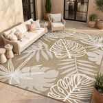 Montvoo-Outdoor Rug-Patio Rug Polypropylene Indoor Outdoor Rugs Carpet-Porch Balcony Rug for High Traffic Use Weave Design Quick Dry Easy Clean, Leaves Brown 7.9x10ft