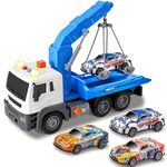 I Diy Tow Trcuk Toy With Hook And Car ¼Friction Power Transport Truck Crane Toy With Light&Sond For Boys Age 3-7 Boys - Multicolor