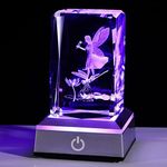 YWHL 3D Crystal Fairy Figurine with Dragonfly and Lotus Flower, Laser Engraved 3D Fairy Figurine with Colorful Light Base, Romantic Crystal Fairy Gifts for Girlfriend Wife, Led Night Light Decoration