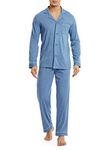 DAVID ARCHY Men's 100% Cotton Long Button-Down Sleepwear Pajama Set (L, Heather Navy Blue)