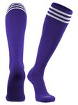 TCK Soccer Socks with Stripes- for Boys or Girls- Men or Women - Extra Cross-Stretch for Shin Guards - Purple - Medium