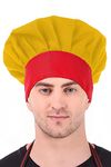 KODENIPR CLUB Men's Women's Adjustable Cooking Chef Cap Hat (Yellow-Red, 58 - 60 cm)