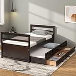 MU Wood Twin Trundle Bed with Stora