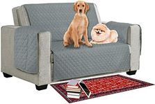 Reversible Quilted Sofa Cover Pet Dog Kids Barrier- Slipcover Furniture Protector Washable Couch Covers with Elastic Straps Anti-Slip Wrinkle Resistant (2 Seater, Grey - Silver)