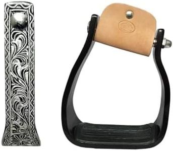 CHALLENGER Horse Western 5" Barrel Racer Black Engraved Aluminum Angled Show Stirrups 51140BK