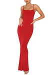 REORIA Women's Sexy Casual Lounge Slip Long Dress Elegant Wedding Guest Sleeveless Backless Ribbed Bodycon Maxi Dresses Red X-Small