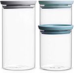 Brabantia 0.3/ 0.6/ 1.Litre Glass Stackable Jars, Set of 3, Light Grey/ Dark Mint