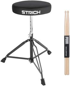 STRICH Drum Stool Set, Padded Seat Height Adjustable Drum Throne with 5A Drumsticks for Adults Beginner Drummers, SDB-10B, Black