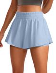 CRZ YOGA Women's 2 in 1 Flowy Running Shorts High Waisted Quick Dry Sport Gym Biker Shorts Athletic Tennis Skirts with Pockets The Breeze Blue 10