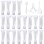 AYWFEY 20 Pcs 8 ml Empty Lip Gloss Tubes + Plastic Funnels + Pipette + Spatula, Refillable Mini Clear Containers Cosmetic Tubes, Empty Foundation Tube for DIY Lip Gloss Balm Cosmetic on Travel