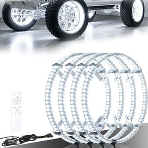 4PCS 17" Double Row Wheel Lights, Wheel Ring Lights Chasing Light Modes, Remote Control, Turn Signal - 3000K-6500K Adjustable White Wheel Lights for Truck Pickup Car Van SUV Jeep Vehical Offroad