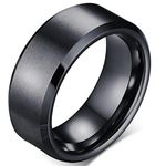 8mm Brushed Matte Black Titanium Stainless Steel Classical Simple Plain Ring Wedding Band, Metal, Cubic Zirconia