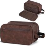 PAVILIA Toiletry Bag for Men, Travel Toiletries Bag | Water-resistant Dopp Kit, PU Leather Shaving Pouch Organizer for Accessories, Cosmetic, Hygiene, Grooming Essentials (XL, Dark Brown)