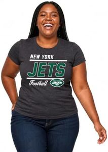 NFL Womens Plus Size Relaxed Fit T-Shirt, Gameday Apparel, Tagless Rib Neck Contour Fit Short Sleeve Tee Charcoal