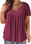 VOGRACE Plus-Size Tops for Women Summer Henley Shirts Flowy Tunics Tee, 06_rose Red, 20 Plus