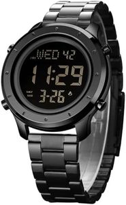 zolohoni Mens Black Watch for Men Digital Watch Men's Wrist Watches LED Minimalist Stainless Steel Waterproof Watches for Men