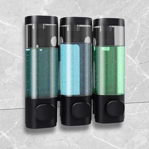 3 Chamber Shampoo Soap Dispenser for Shower Wall Mounted and Conditioner Dispenser No Drill,Perfect for Bathroom, Kitchen,Hotel…(Black)