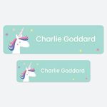 50 x No Iron Medium Personalised Stick On Waterproof Washable Name Labels Great for Clothes, School Uniform, Equipment, Shoes and Much More. School, Nursery, Day Care, Hospital - Unicorn Magic