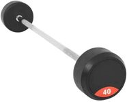 GORILLA SPORTS Rubber Barbells - 10kg - 50kg Weights, Chrome-Plated and knurled bar - Rubber Barbells, Barbell Set, Fixed Barbell, Bodybuilding, Strength Workout, Functional Fitness - 40kg