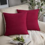 IVAZA Velvet Decorative Cushion Cover 24x24 Inch - Set of 2, Soft Solid Square Throw Pillow Covers for Sofa, Living Room or Home Decor - 60x60cm Red