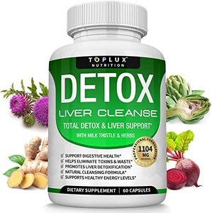 Detox Cleanse Liver Colon Cleanser Body Detoxifier - Natural Fast Detox, Support Digestion System, Flush Toxins & Urinary Tract, Milk Thistle Extract, for Men Women, 60 Capsules, Toplux Nutrition